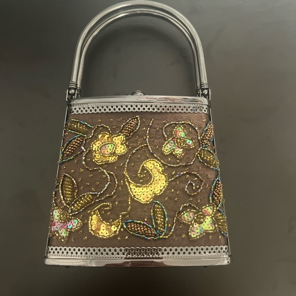 Vintage Embroidered Gold and Brown Purse